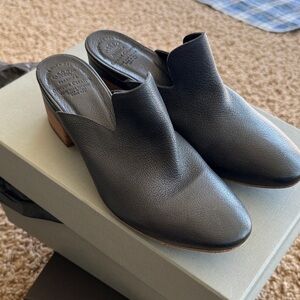 Women’s Black Leather Mule Heels - Classic Slip-On Style